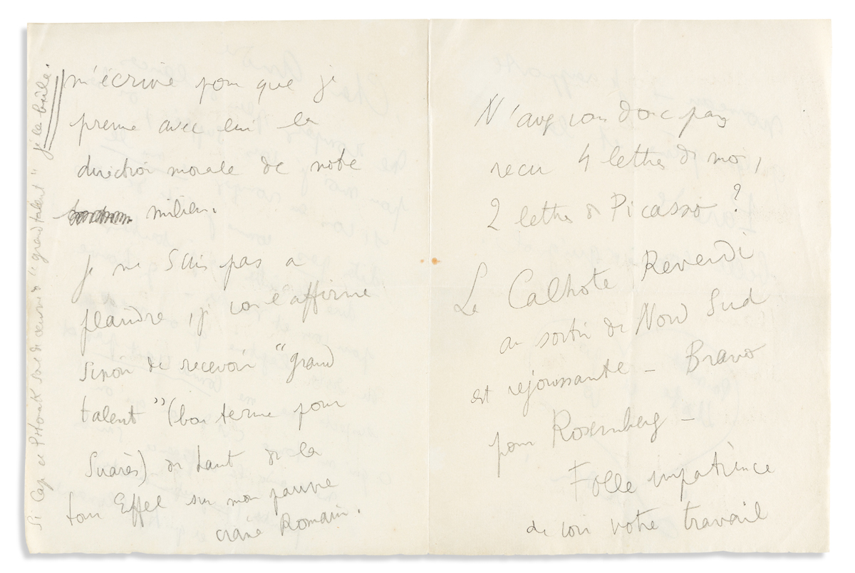 COCTEAU, JEAN. Autograph Letter Signed, Jean, to André Gide (Dear André), in French, in pencil,